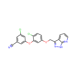 N#Cc1cc(Cl)cc(Oc2cc(OCc3n[nH]c4ncccc34)ccc2Cl)c1 ZINC000034891664