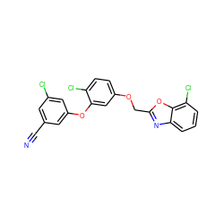 N#Cc1cc(Cl)cc(Oc2cc(OCc3nc4cccc(Cl)c4o3)ccc2Cl)c1 ZINC000029045127