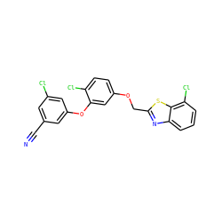 N#Cc1cc(Cl)cc(Oc2cc(OCc3nc4cccc(Cl)c4s3)ccc2Cl)c1 ZINC000029045279