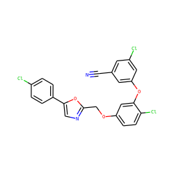 N#Cc1cc(Cl)cc(Oc2cc(OCc3ncc(-c4ccc(Cl)cc4)o3)ccc2Cl)c1 ZINC000072109772