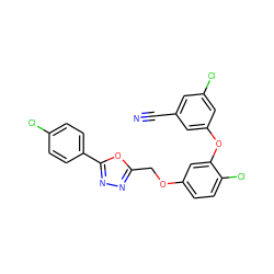 N#Cc1cc(Cl)cc(Oc2cc(OCc3nnc(-c4ccc(Cl)cc4)o3)ccc2Cl)c1 ZINC000072109930