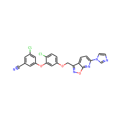 N#Cc1cc(Cl)cc(Oc2cc(OCc3noc4nc(-n5ccnc5)ccc34)ccc2Cl)c1 ZINC000045287175