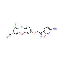 N#Cc1cc(Cl)cc(Oc2cc(OCc3noc4nc(N)ccc34)ccc2Cl)c1 ZINC000045319610