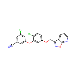 N#Cc1cc(Cl)cc(Oc2cc(OCc3noc4ncccc34)ccc2Cl)c1 ZINC000045316791