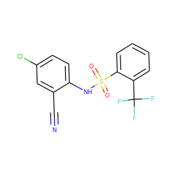 N#Cc1cc(Cl)ccc1NS(=O)(=O)c1ccccc1C(F)(F)F ZINC000584596378