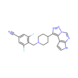 N#Cc1cc(F)c(CN2CCC(c3nnn4cnc5[nH]ccc5c34)CC2)c(F)c1 ZINC001772584866