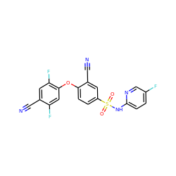 N#Cc1cc(F)c(Oc2ccc(S(=O)(=O)Nc3ccc(F)cn3)cc2C#N)cc1F ZINC000473194390