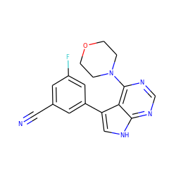 N#Cc1cc(F)cc(-c2c[nH]c3ncnc(N4CCOCC4)c23)c1 ZINC000299858316