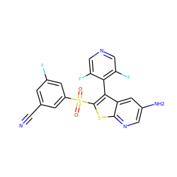 N#Cc1cc(F)cc(S(=O)(=O)c2sc3ncc(N)cc3c2-c2c(F)cncc2F)c1 ZINC000299864087