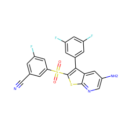 N#Cc1cc(F)cc(S(=O)(=O)c2sc3ncc(N)cc3c2-c2cc(F)cc(F)c2)c1 ZINC000299870540