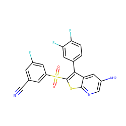 N#Cc1cc(F)cc(S(=O)(=O)c2sc3ncc(N)cc3c2-c2ccc(F)c(F)c2)c1 ZINC000299866630