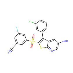 N#Cc1cc(F)cc(S(=O)(=O)c2sc3ncc(N)cc3c2-c2cccc(Cl)c2)c1 ZINC000068197400