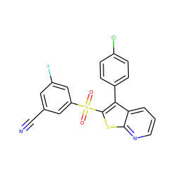 N#Cc1cc(F)cc(S(=O)(=O)c2sc3ncccc3c2-c2ccc(Cl)cc2)c1 ZINC000138759063