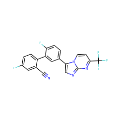 N#Cc1cc(F)ccc1-c1cc(-c2cnc3nc(C(F)(F)F)ccn23)ccc1F ZINC000013678271