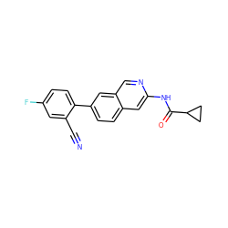 N#Cc1cc(F)ccc1-c1ccc2cc(NC(=O)C3CC3)ncc2c1 ZINC000169699956