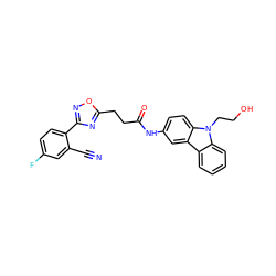 N#Cc1cc(F)ccc1-c1noc(CCC(=O)Nc2ccc3c(c2)c2ccccc2n3CCO)n1 ZINC000103252268