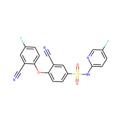 N#Cc1cc(F)ccc1Oc1ccc(S(=O)(=O)Nc2ccc(F)cn2)cc1C#N ZINC000473198602