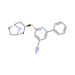 N#Cc1cc(O[C@H]2C[C@@H]3CC[C@H](C2)N3)nc(-c2ccccc2)c1 ZINC000101387220