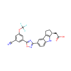 N#Cc1cc(OC(F)(F)F)cc(-c2nc(-c3ccc4[nH]c5c(c4c3)CC[C@H]5CC(=O)O)no2)c1 ZINC000043206580