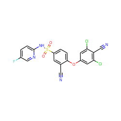 N#Cc1cc(S(=O)(=O)Nc2ccc(F)cn2)ccc1Oc1cc(Cl)c(C#N)c(Cl)c1 ZINC000473228933