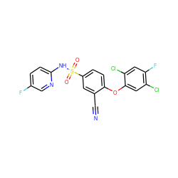 N#Cc1cc(S(=O)(=O)Nc2ccc(F)cn2)ccc1Oc1cc(Cl)c(F)cc1Cl ZINC000473194431