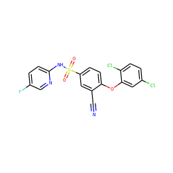 N#Cc1cc(S(=O)(=O)Nc2ccc(F)cn2)ccc1Oc1cc(Cl)ccc1Cl ZINC000473201214