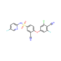 N#Cc1cc(S(=O)(=O)Nc2ccc(F)cn2)ccc1Oc1cc(F)c(C#N)c(Cl)c1 ZINC000473228823