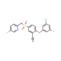 N#Cc1cc(S(=O)(=O)Nc2ccc(F)cn2)ccc1Oc1cc(F)cc(Cl)c1 ZINC000473199038