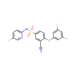 N#Cc1cc(S(=O)(=O)Nc2ccc(F)cn2)ccc1Oc1cc(F)cc(F)c1 ZINC000220136692