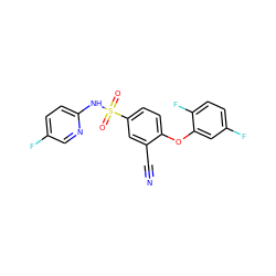 N#Cc1cc(S(=O)(=O)Nc2ccc(F)cn2)ccc1Oc1cc(F)ccc1F ZINC000473194836