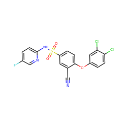 N#Cc1cc(S(=O)(=O)Nc2ccc(F)cn2)ccc1Oc1ccc(Cl)c(Cl)c1 ZINC000473194407