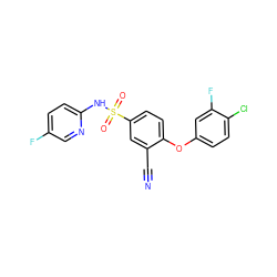 N#Cc1cc(S(=O)(=O)Nc2ccc(F)cn2)ccc1Oc1ccc(Cl)c(F)c1 ZINC000473194467