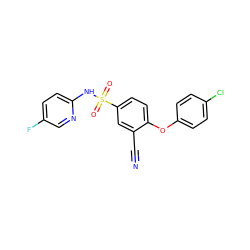 N#Cc1cc(S(=O)(=O)Nc2ccc(F)cn2)ccc1Oc1ccc(Cl)cc1 ZINC000220157205