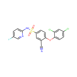 N#Cc1cc(S(=O)(=O)Nc2ccc(F)cn2)ccc1Oc1ccc(Cl)cc1Cl ZINC000473197887