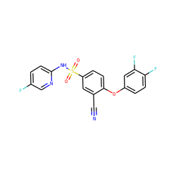 N#Cc1cc(S(=O)(=O)Nc2ccc(F)cn2)ccc1Oc1ccc(F)c(F)c1 ZINC000473194819