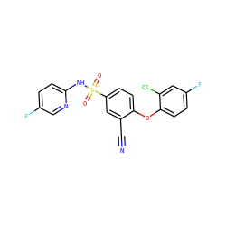 N#Cc1cc(S(=O)(=O)Nc2ccc(F)cn2)ccc1Oc1ccc(F)cc1Cl ZINC000473198603