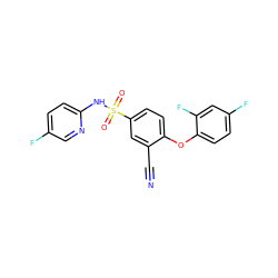 N#Cc1cc(S(=O)(=O)Nc2ccc(F)cn2)ccc1Oc1ccc(F)cc1F ZINC000220136393