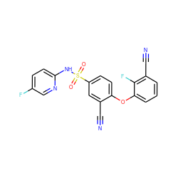 N#Cc1cc(S(=O)(=O)Nc2ccc(F)cn2)ccc1Oc1cccc(C#N)c1F ZINC000473194371