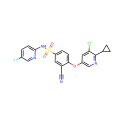 N#Cc1cc(S(=O)(=O)Nc2ccc(F)cn2)ccc1Oc1cnc(C2CC2)c(Cl)c1 ZINC000473200961