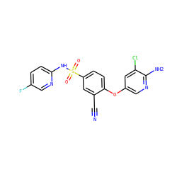 N#Cc1cc(S(=O)(=O)Nc2ccc(F)cn2)ccc1Oc1cnc(N)c(Cl)c1 ZINC000473228839