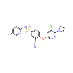 N#Cc1cc(S(=O)(=O)Nc2ccc(F)cn2)ccc1Oc1cnc(N2CCC2)c(Cl)c1 ZINC000473228762