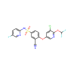 N#Cc1cc(S(=O)(=O)Nc2ccc(F)cn2)ccc1Oc1cnc(OC(F)F)c(Cl)c1 ZINC000473228835