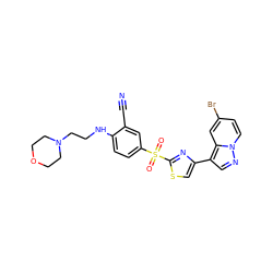 N#Cc1cc(S(=O)(=O)c2nc(-c3cnn4ccc(Br)cc34)cs2)ccc1NCCN1CCOCC1 ZINC000103299118