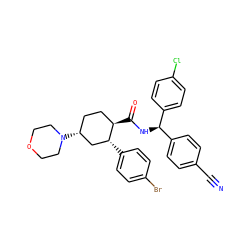 N#Cc1ccc([C@@H](NC(=O)[C@@H]2CC[C@@H](N3CCOCC3)C[C@H]2c2ccc(Br)cc2)c2ccc(Cl)cc2)cc1 ZINC000169701283