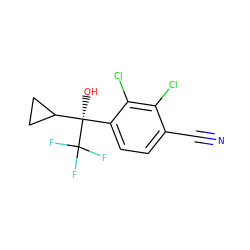 N#Cc1ccc([C@](O)(C2CC2)C(F)(F)F)c(Cl)c1Cl ZINC000653914369