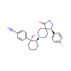 N#Cc1ccc([C@]2(O)CCCC[C@@H]2N2CCC3(CC2)C(=O)NC[C@H]3c2ccc(F)cc2)cc1 ZINC000038147517