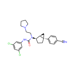 N#Cc1ccc([C@]23CC[C@@H](N(CCN4CCCC4)C(=O)Nc4cc(Cl)cc(Cl)c4)[C@H]2C3)cc1 ZINC000013641343