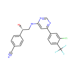 N#Cc1ccc([C@H](O)CNc2cc(-c3ccc(C(F)(F)F)c(Cl)c3)ncn2)cc1 ZINC000103261238