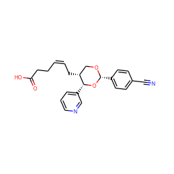 N#Cc1ccc([C@H]2OC[C@@H](C/C=C\CCC(=O)O)[C@@H](c3cccnc3)O2)cc1 ZINC000013740449