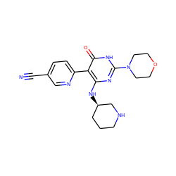 N#Cc1ccc(-c2c(N[C@@H]3CCCNC3)nc(N3CCOCC3)[nH]c2=O)nc1 ZINC000221552809